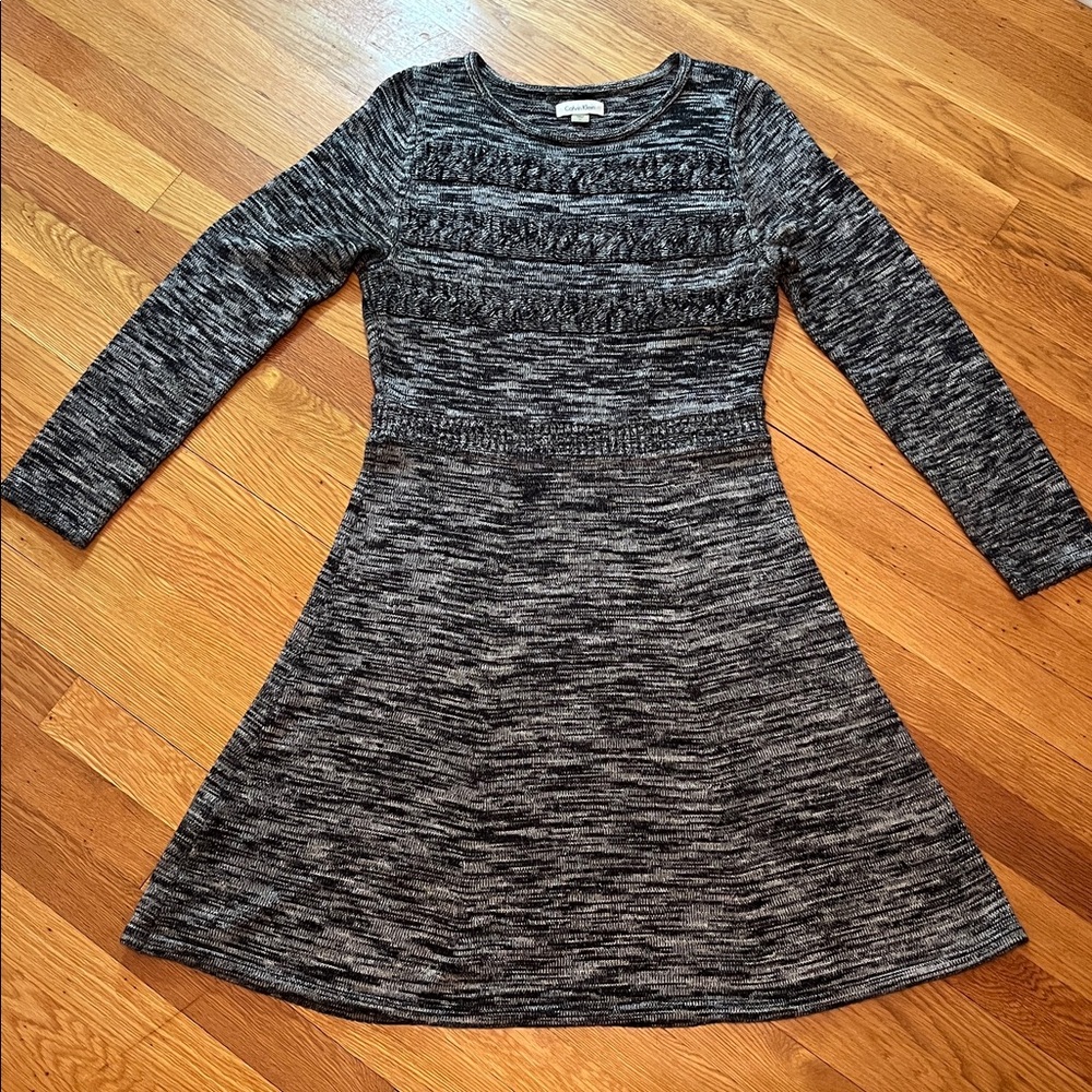 Calvin Klein Marled Cable Knit Fit & Flare Sweater Dress Size Medium